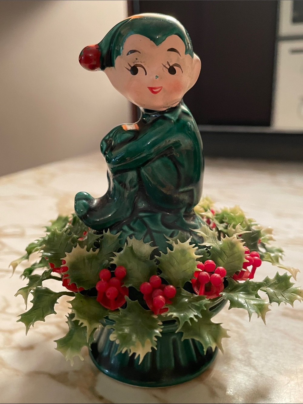 VTG 1950’s Inarco Japan Ceramic Pixie Knee Hugger Sitting on Pedestal Christmas